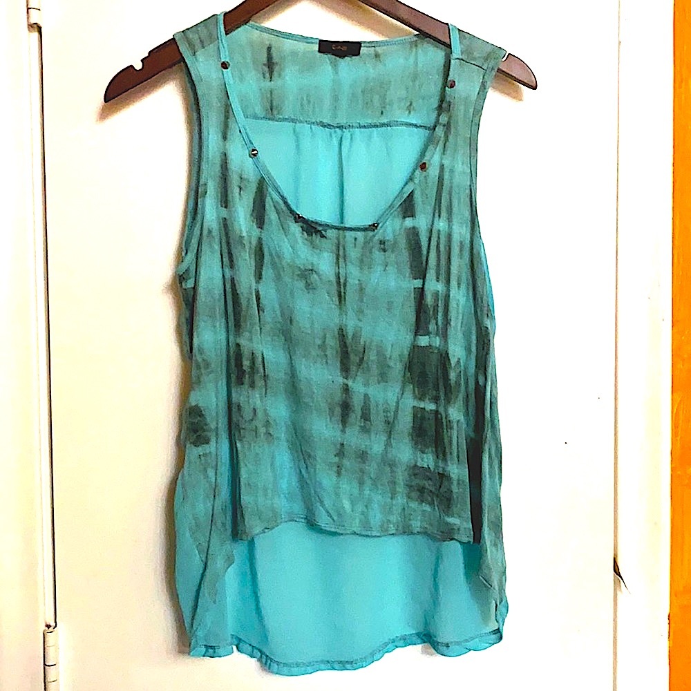 Light Blue & Black Studded Tie Dye Top